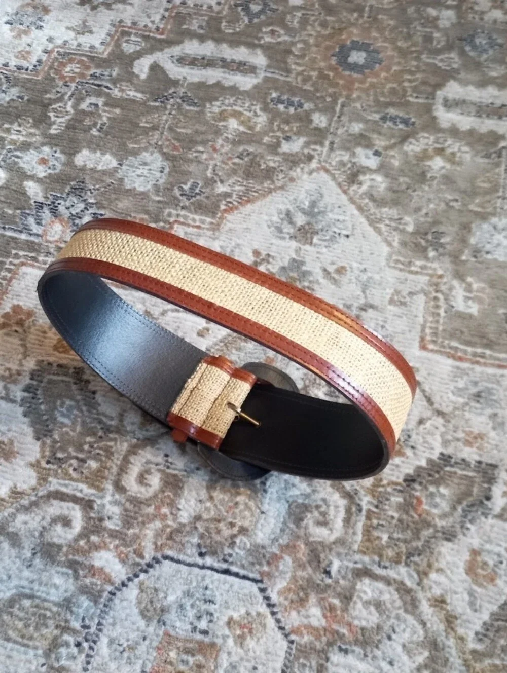 Avignon vintage leather thick braided raffia statement belt